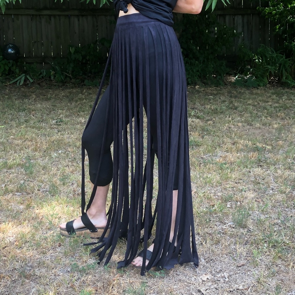 Black boho fringe maxi skirt.